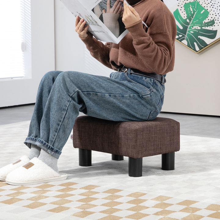 Linen Fabric Footstool Ottoman Cube with 4 Plastic Legs, Brown