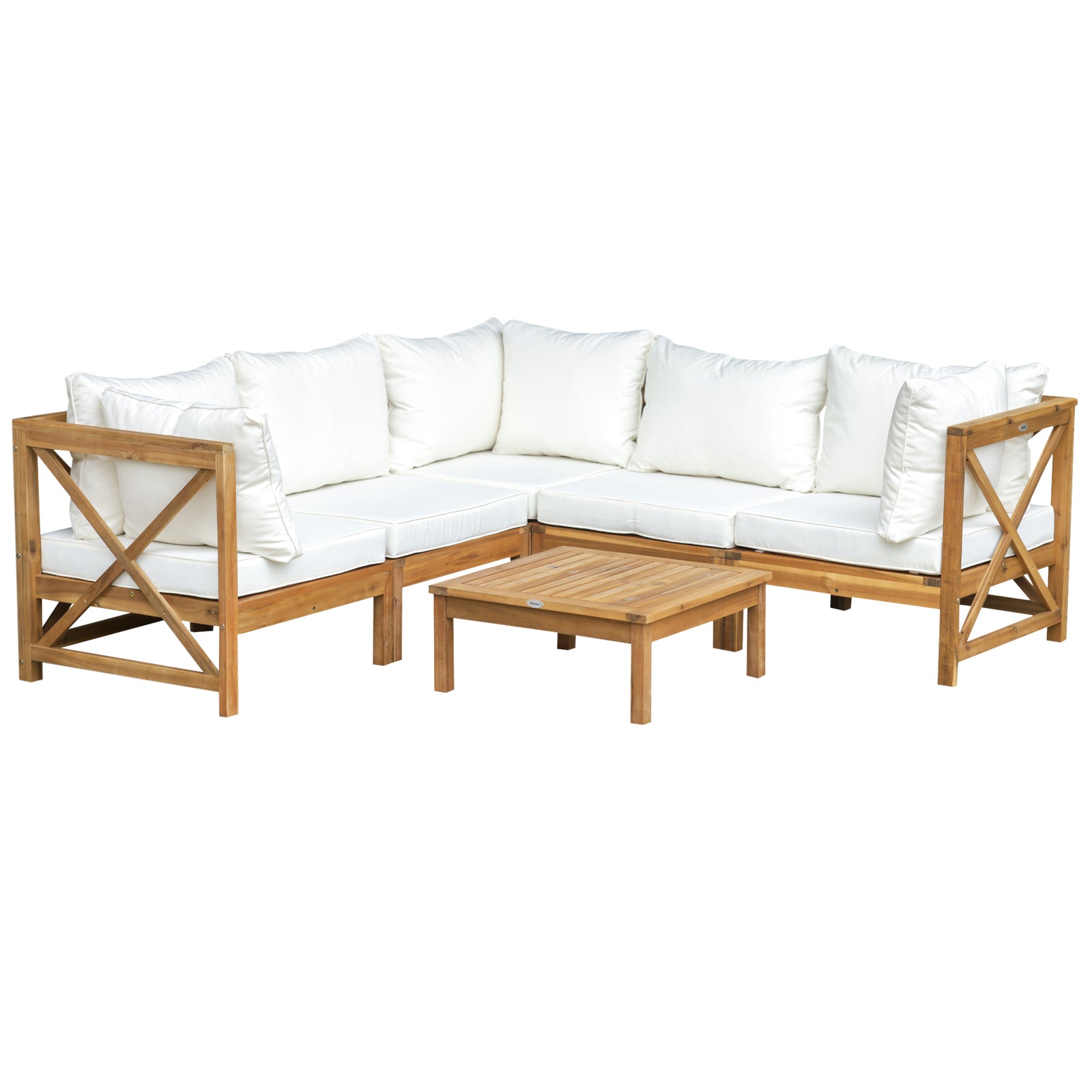6 PCS Elegant Wood Frame Outdoor Patio Dining Set w/ Cushions Coffee Table Garden Furniture Sofa Comfort Balcony Patio Cream White