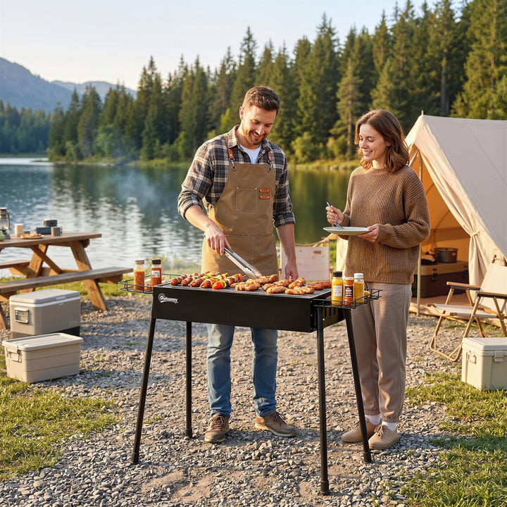 Portable Charcoal BBQ Grill with Seasoning Baskets for Camping Picnic 