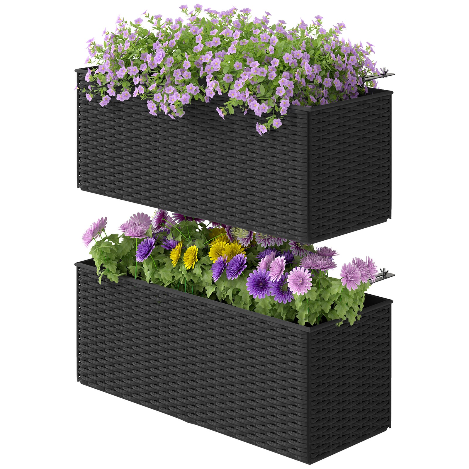 Set of Two Rattan-Effect Planters - Black