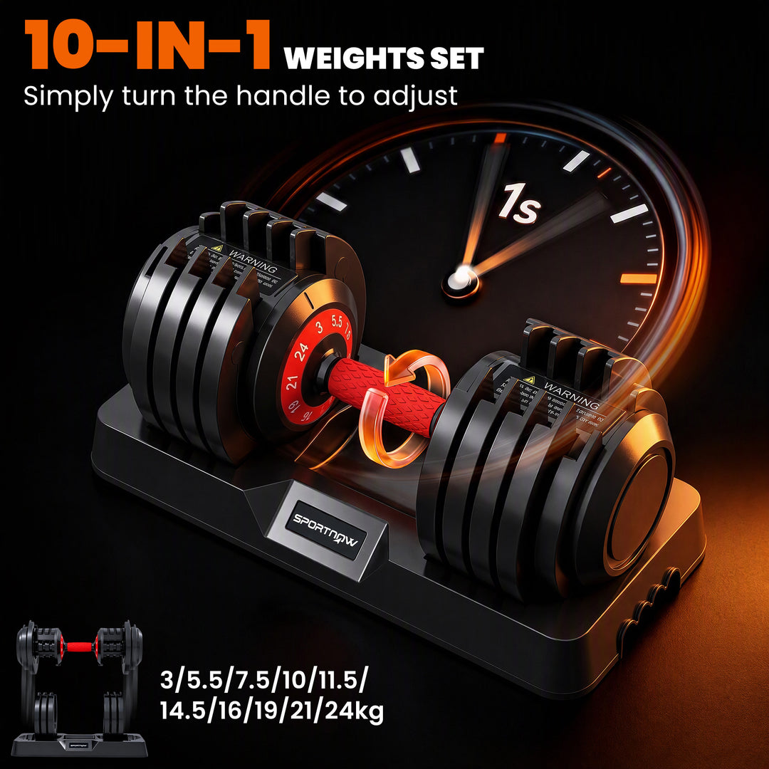 24kg Adjustable Dumbbell Set of 2, 10-in-1 Dumbbell Weights with - view 4