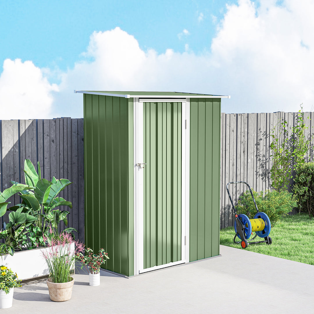 MCL 5ft x 3ft Garden Storage Shed, Outdoor Metal Shed with Sloped Roof, Lockable Door for Tools, Equipment, Light Green