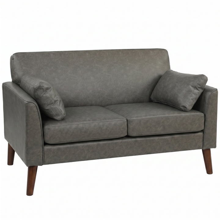 2 Seater Sofa, 132 cm Modern Small Sofa with Solid Wood Legs and 2 Pil
