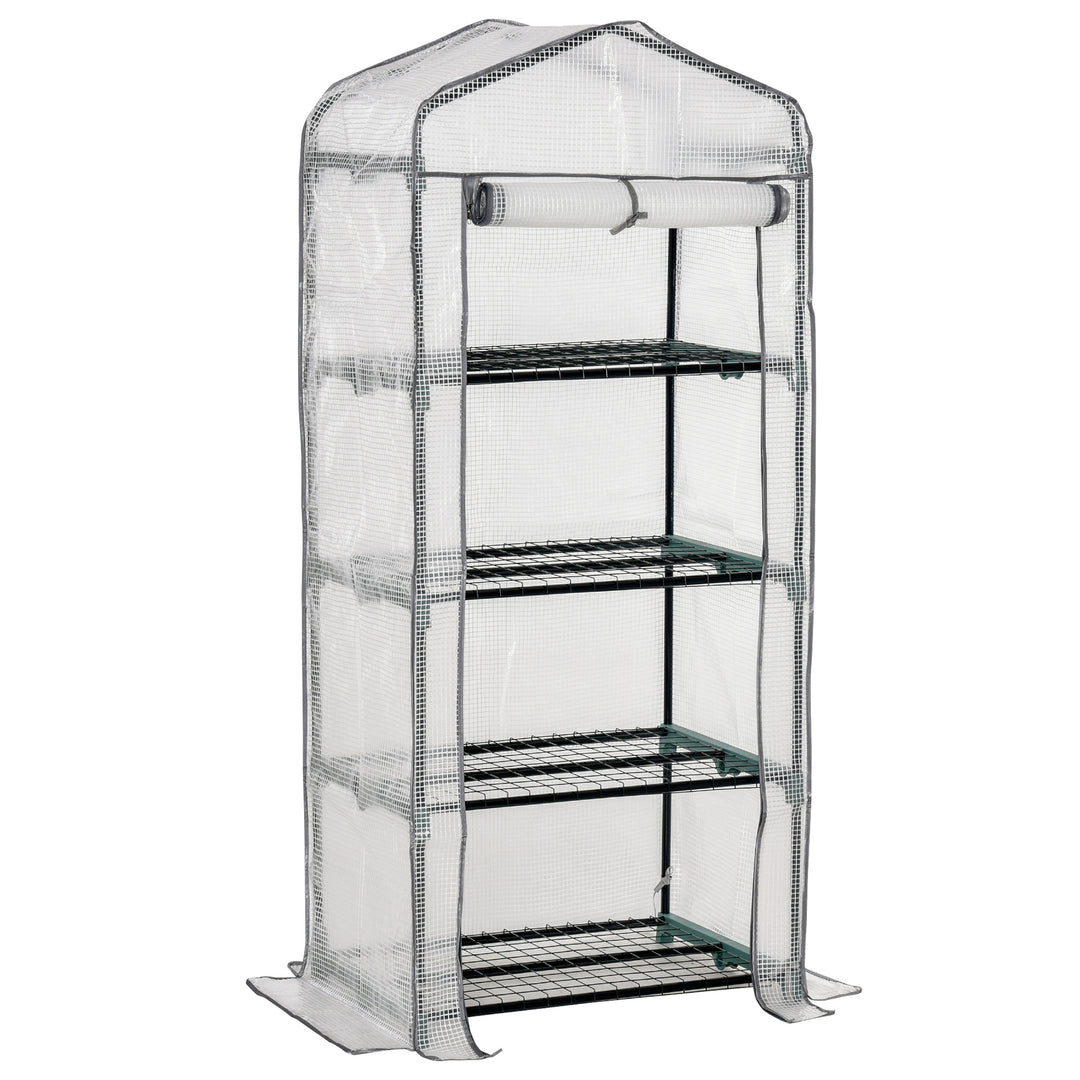 4 Tiers Mini Portable Greenhouse Compact Plant Grow Shed Metal Frame PE Cover 160H x 70L x 50Wcm