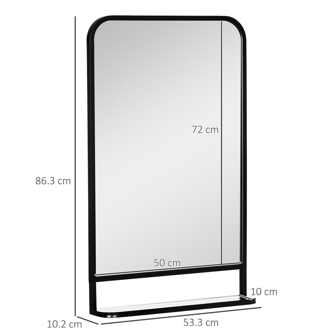 Modern Square Wall Mirror with Storage Shelf, 86 x 53 Mirrors for Living Room, Bedroom, Black
