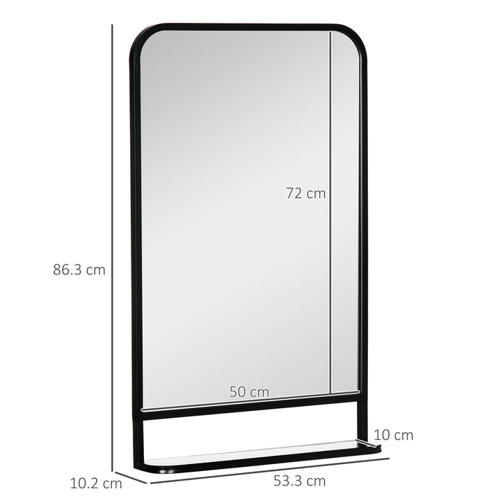 Modern Square Wall Mirror with Storage Shelf, 86 x 53 Mirrors for Living Room, Bedroom, Black