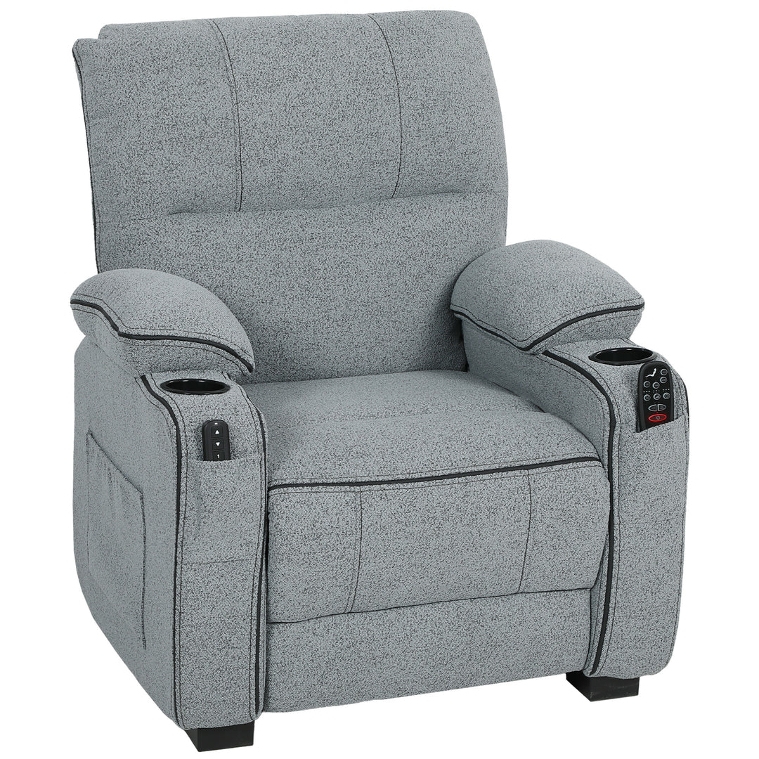 Electric Massage Recliner Armchair with Vibration, Heat, Whisper-Quiet Motor, Memory Function, Velvet Power Reclining Chair with Spring Pack, USB Port, Footrest, Side Pocket, Cup Holders