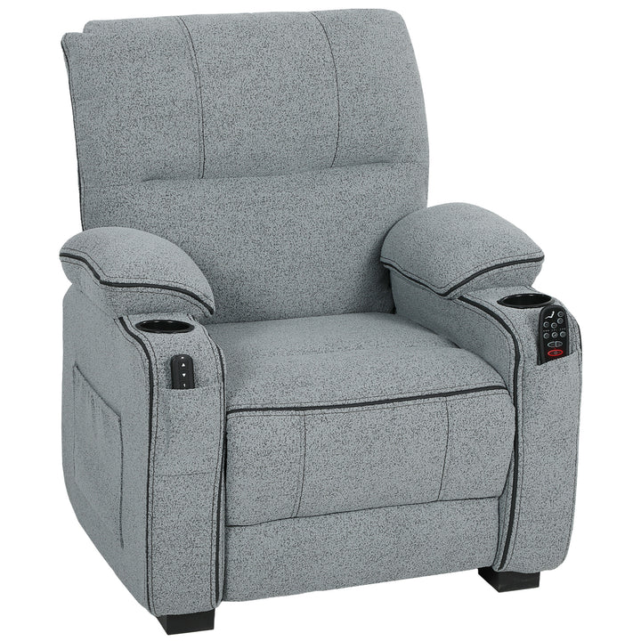 Electric Massage Recliner Armchair with Vibration, Heat, Whisper-Quiet Motor, Memory Function, Velvet Power Reclining Chair with Spring Pack, USB Port, Footrest, Side Pocket, Cup Holders