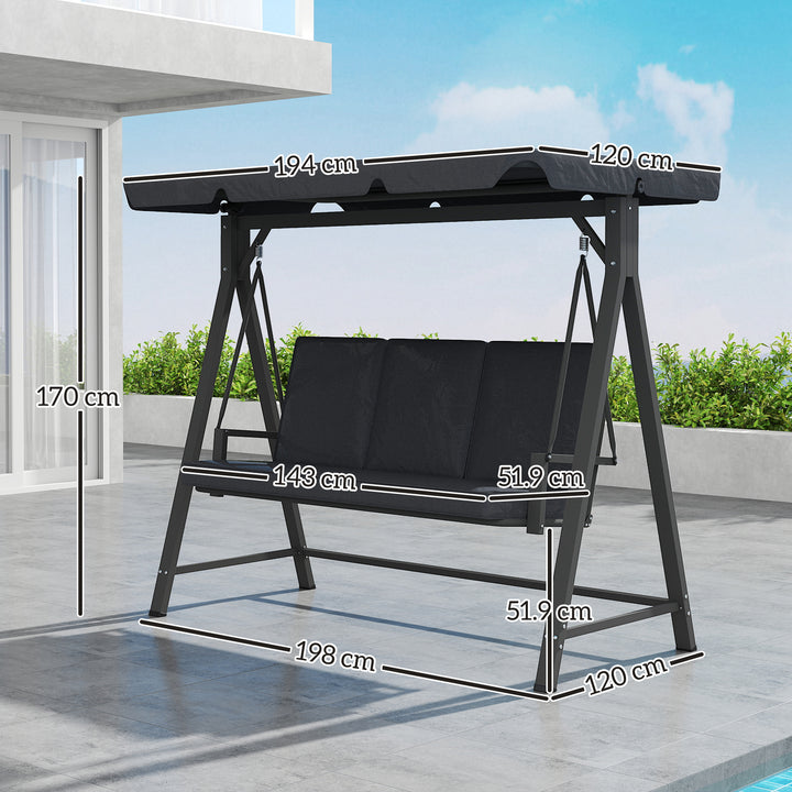 Three-Seater Garden Swing Bench, with Adjustable Canopy - Dark Grey