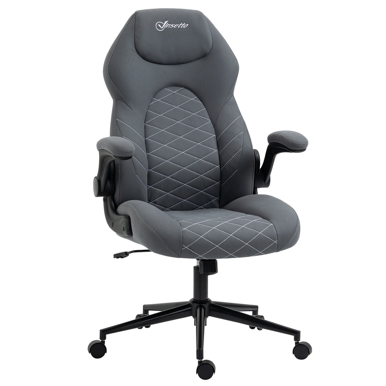 Home Office Desk Chair, Computer Chair with Flip Up Armrests, Swivel Seat and Tilt Function, Dark Grey