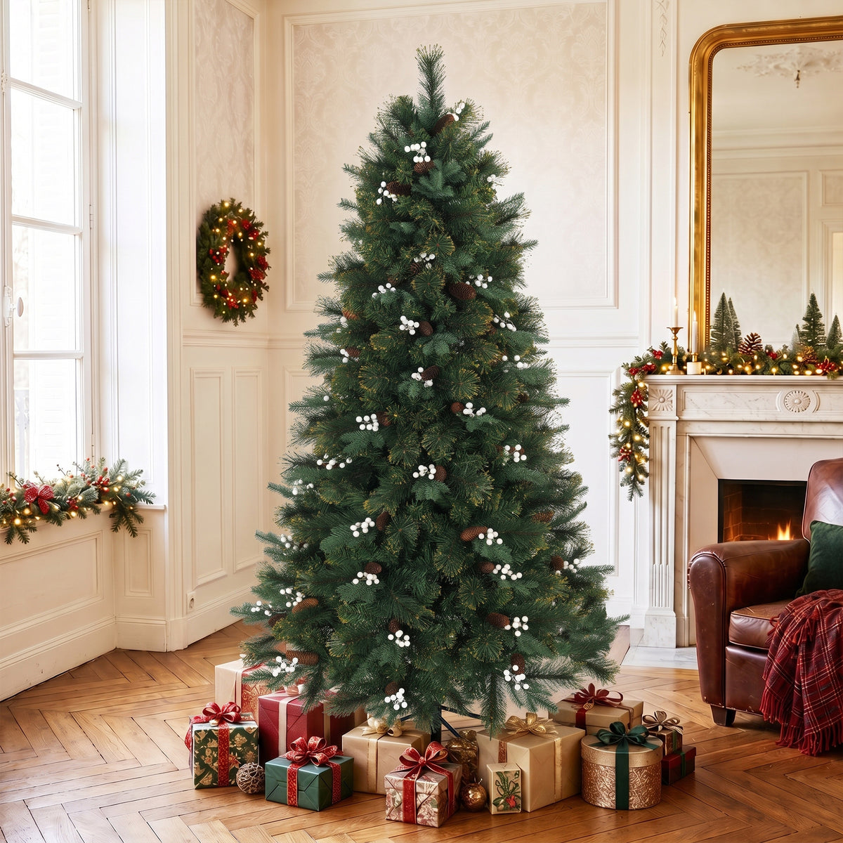 6ft Artificial Christmas Tree, Fir Hinged Xmas Tree with 716 Branch - view 2