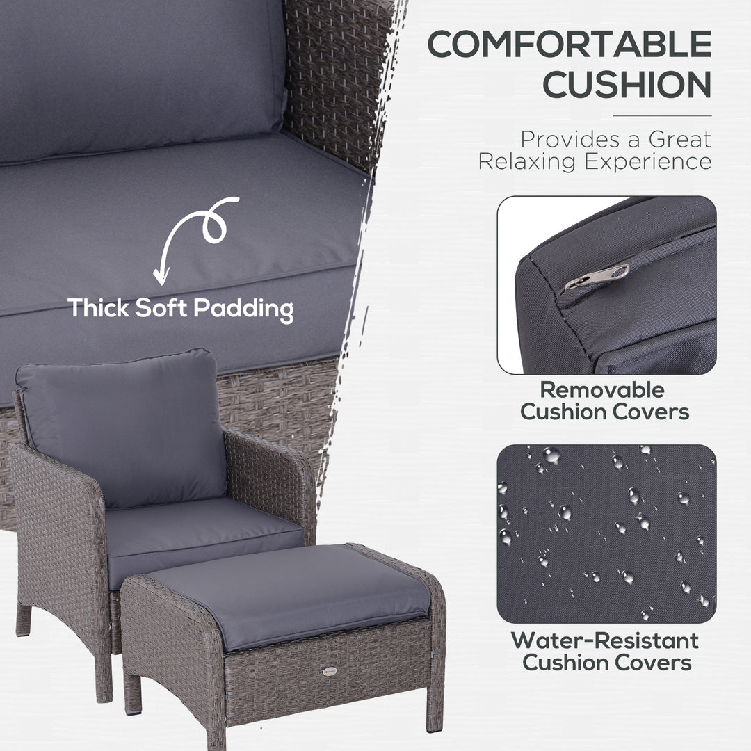 2-Seater Rattan Furniture Set, Steel Frame-Grey