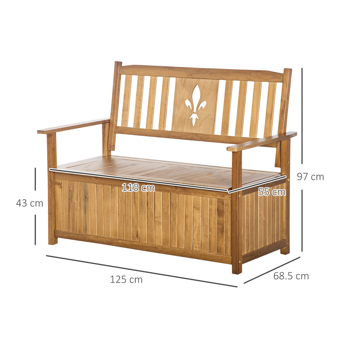 Outsunny 2 Seater Wood Garden Storage Bench, Outdoor Storage Box, Patio Seating Furniture, 125 x 68.5 x 97cm, Natural