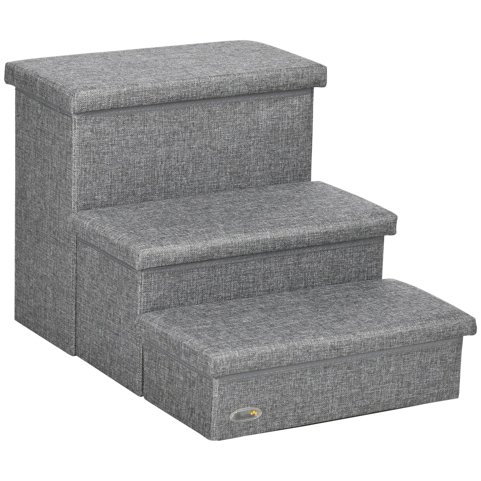 3 Steps Pet Stairs, with Storage Boxes, for Bed, Couches - Grey