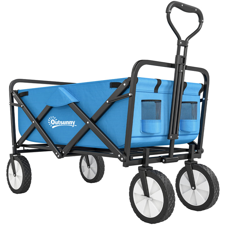 90L Festival Trolley on Wheels, Folding Camping Trolley Cart with Adjustable Handle, Portable for Outdoor, Garden, Shopping, Fishing, Blue