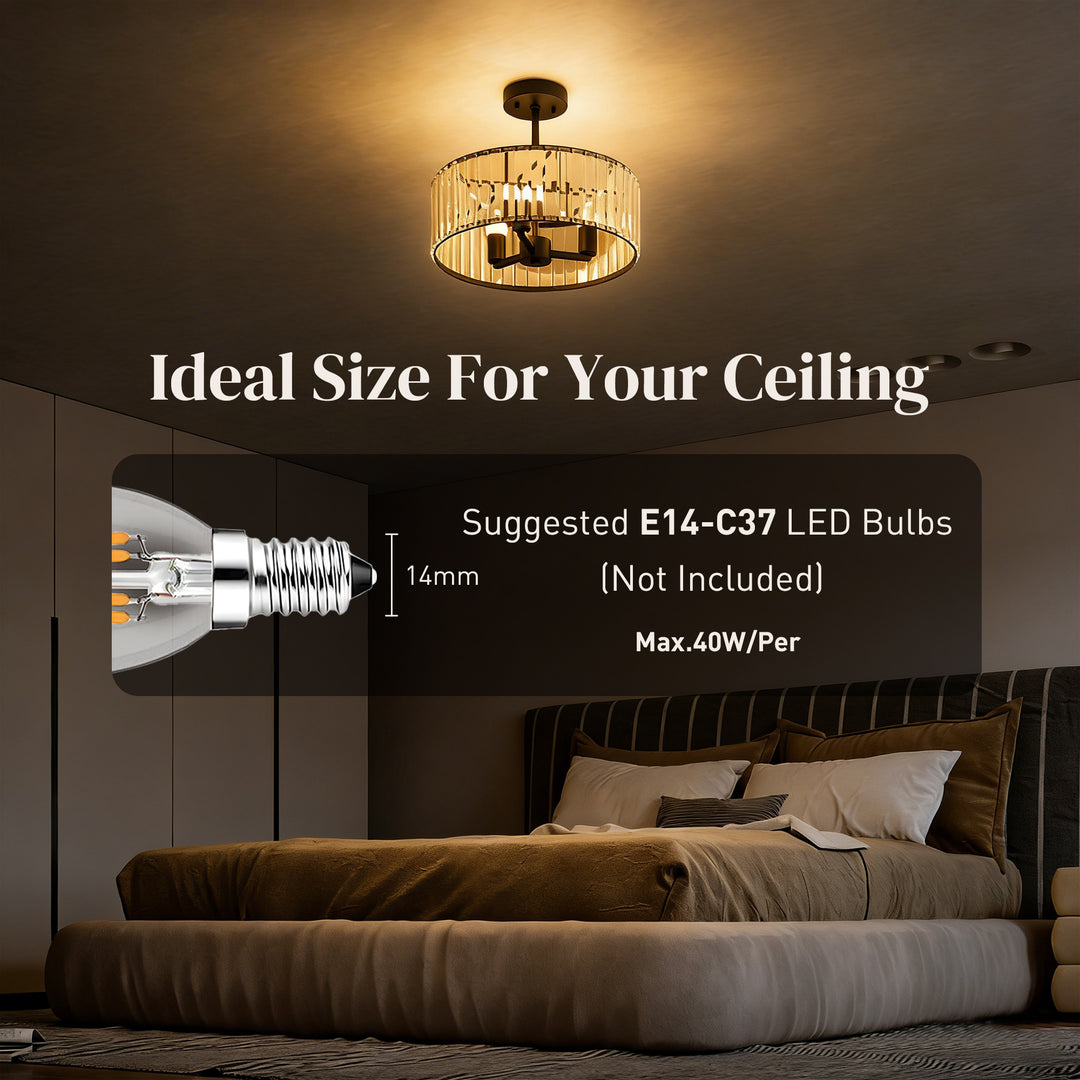 Crystal Ceiling Light, Semi Flush Mount Modern Crystal Chandelier Ceil