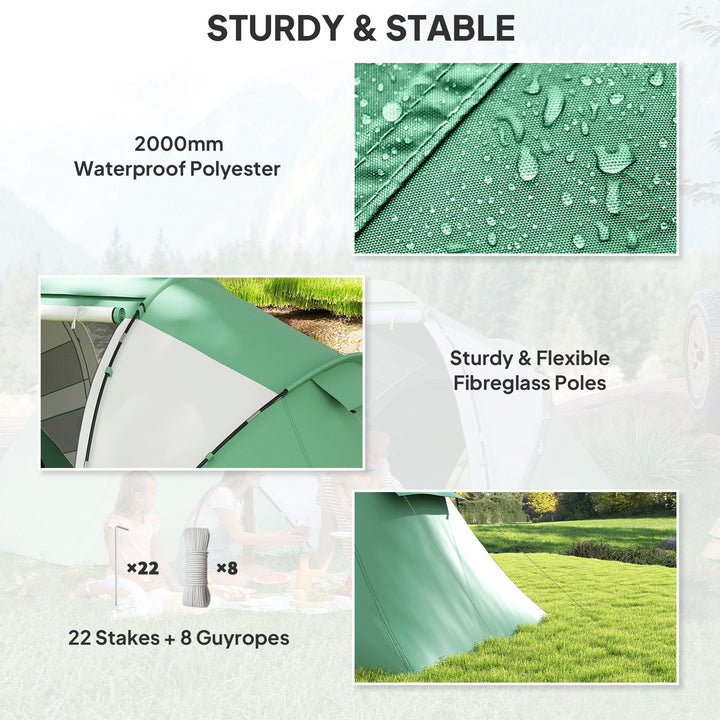 4-6 Man UV Protection Camping Tent - Green and White