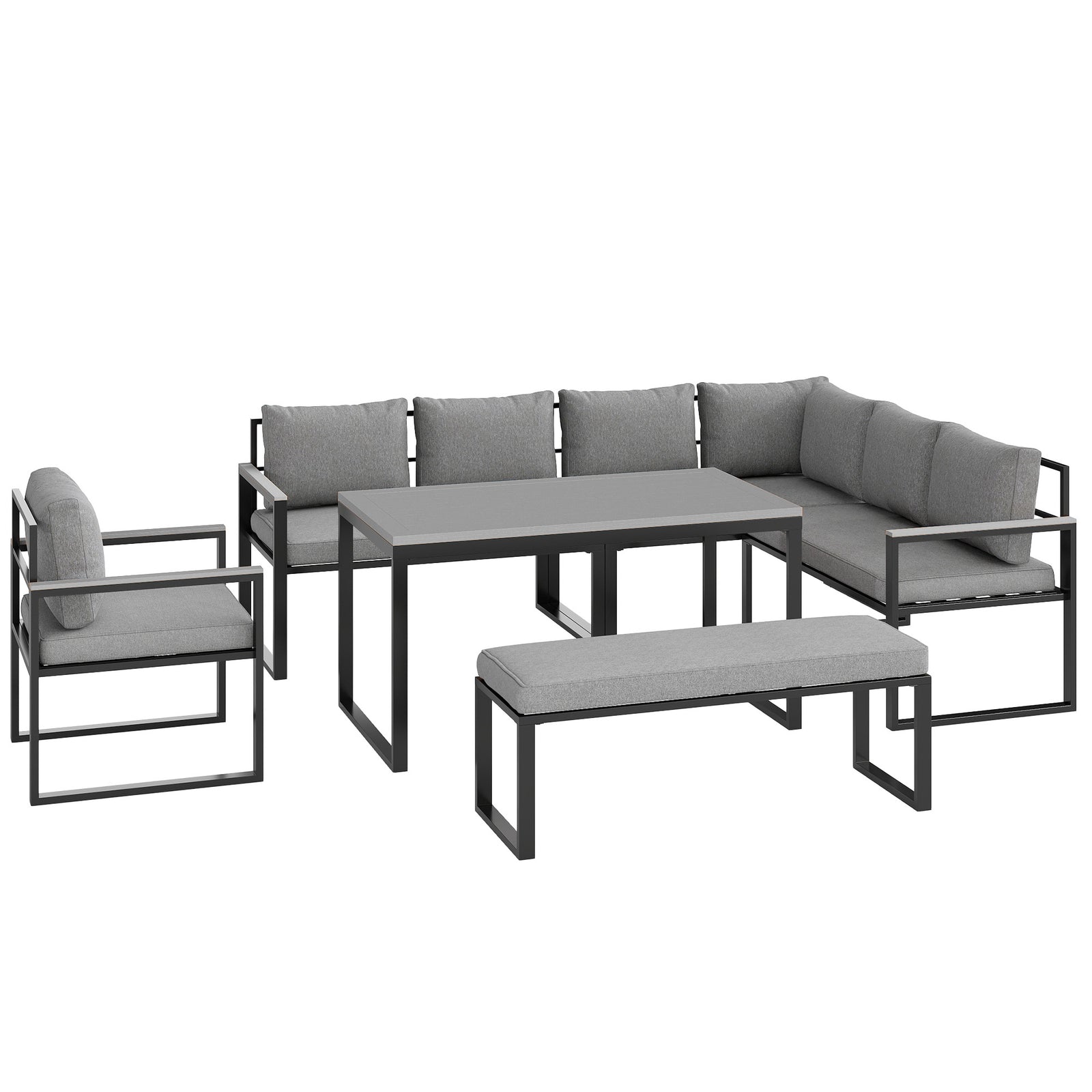 Six Piece L Shaped Garden Furniture Set with 3 Loveseats - Grey
