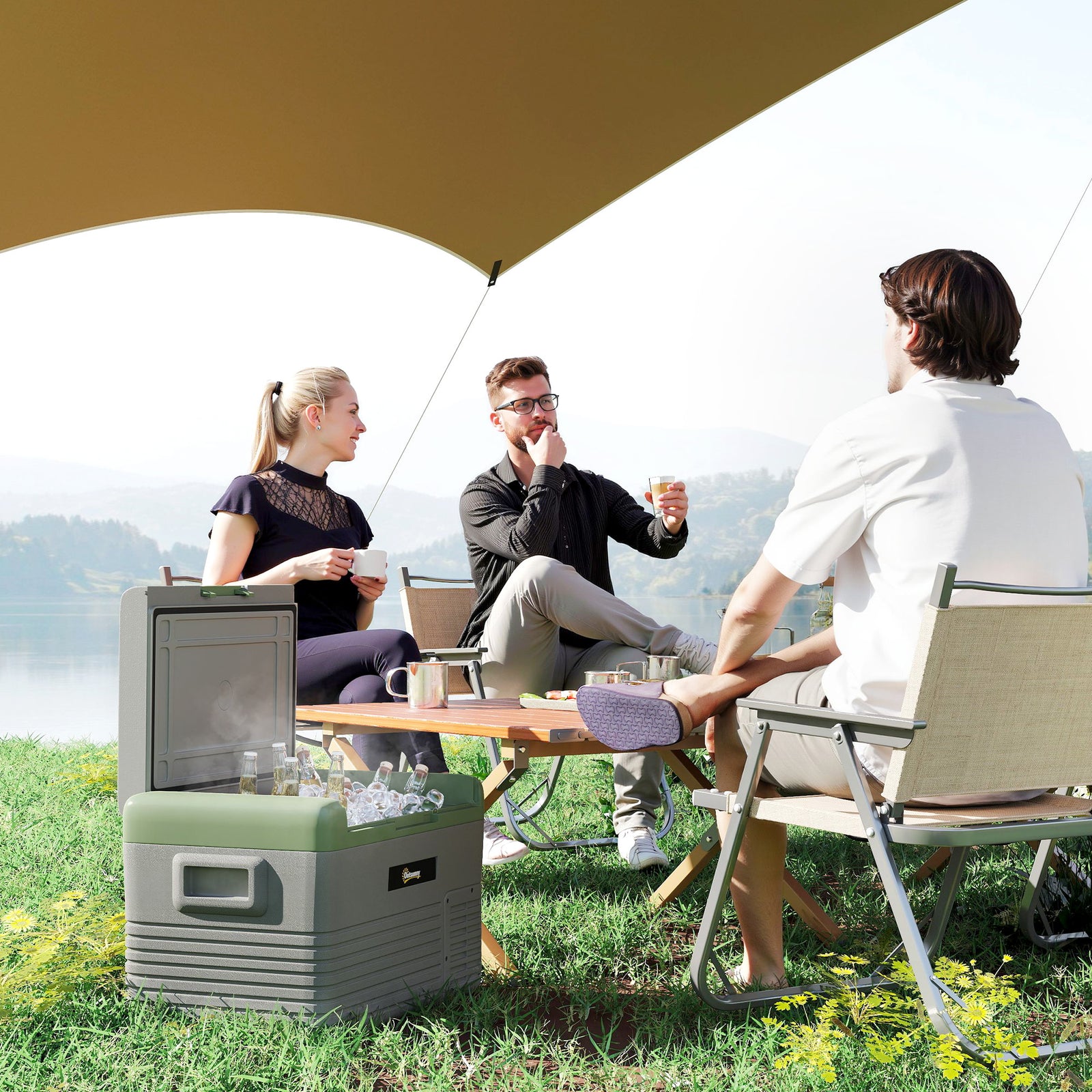 30L Portable Car Refrigerator - Light Green and Grey