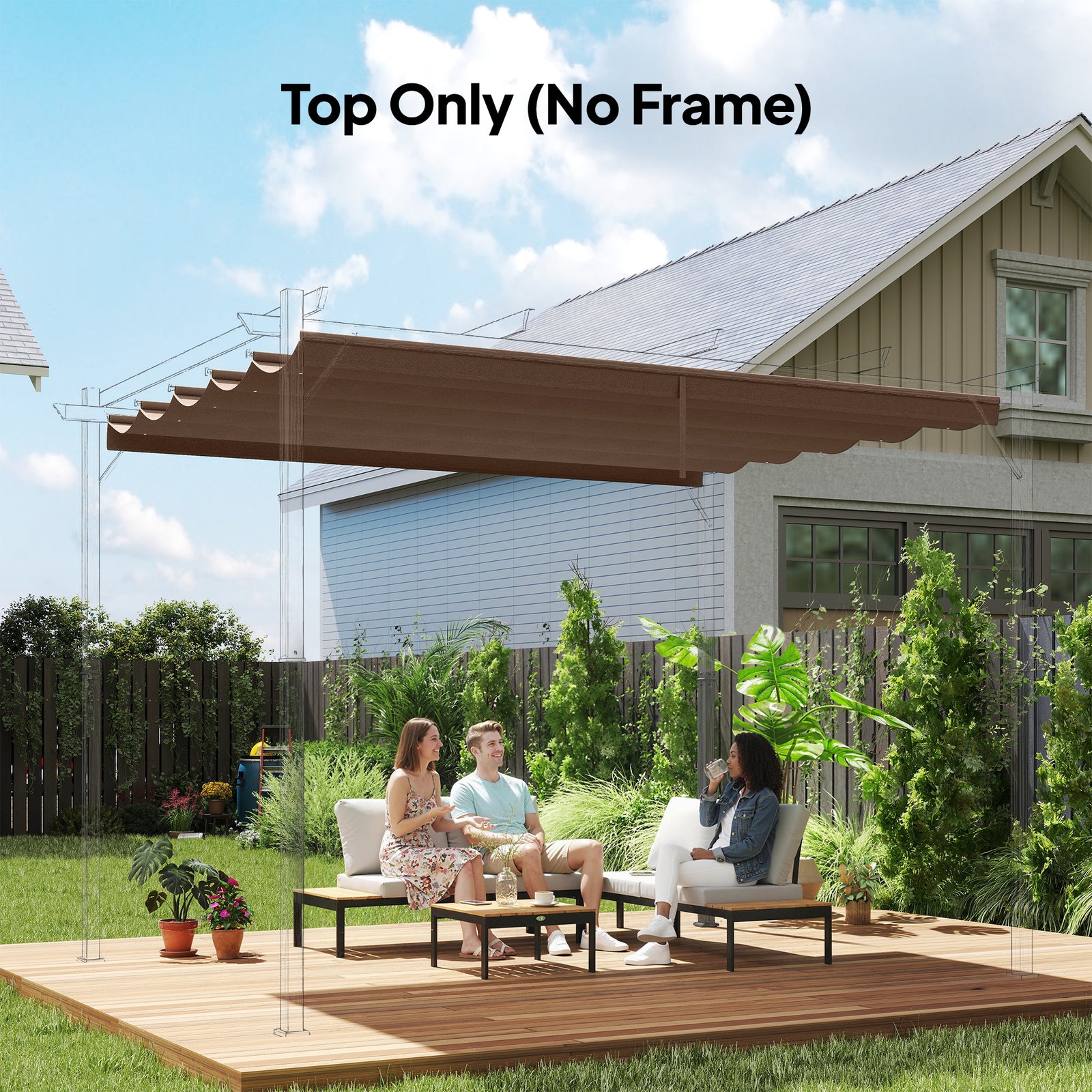 Retractable Pergola Cover, 3.5 x 2.6 m Replacement Canopy Fabric for 4