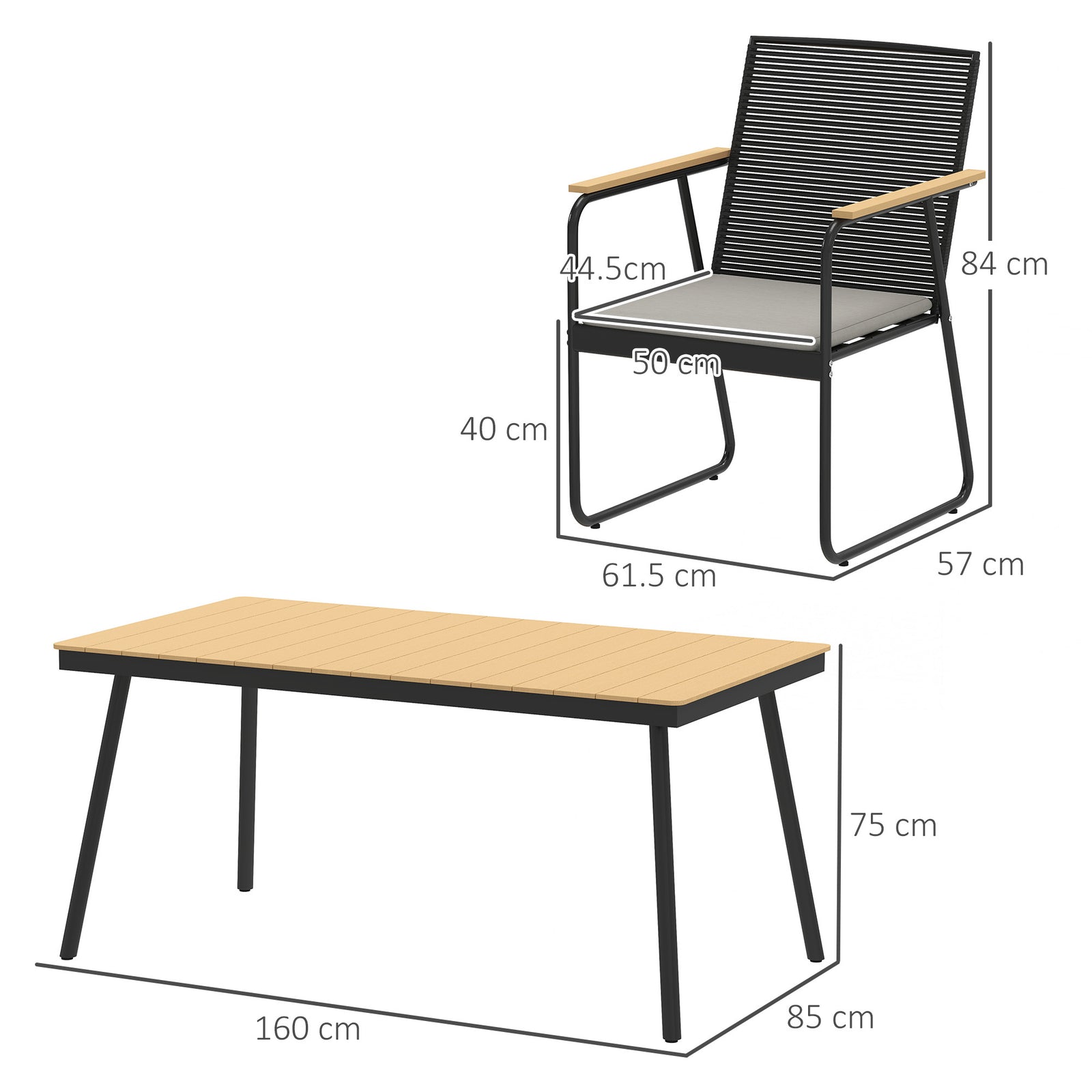 6‑Seater Garden Dining Set with Cushions, Rattan Backrest, Plastic Top
