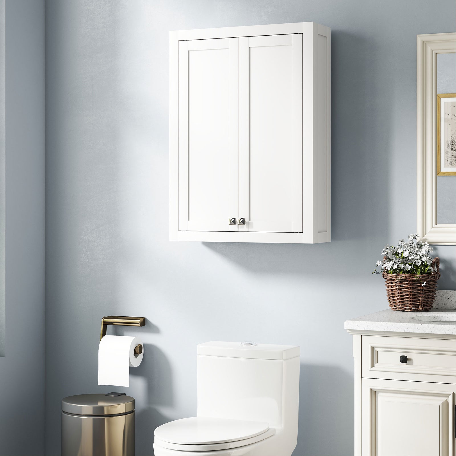 Bathroom Wall Cabinet with Adjustable Shelves - White