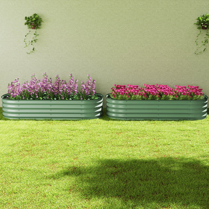 Galvanised Raised Garden Bed, Metal Planter Box with Safety Edging, for Flowers, Herbs, Succulents, Pack of 2, Green