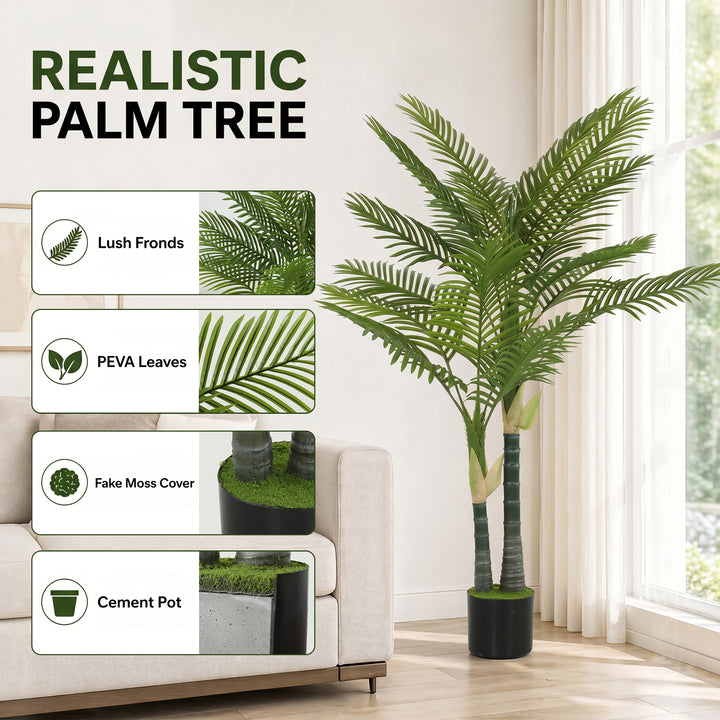 Artificial Palm Tree with 16 PEVA Leaves, 150cm Decorative Artificial 