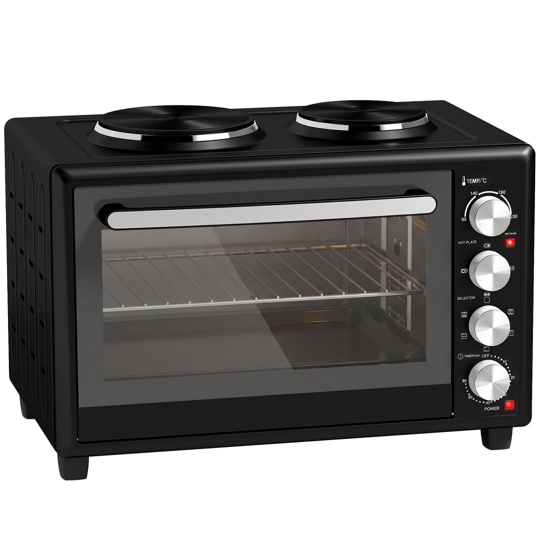 36L Mini Oven with Dual Hot Plates, Electric Countertop Cooker with Co