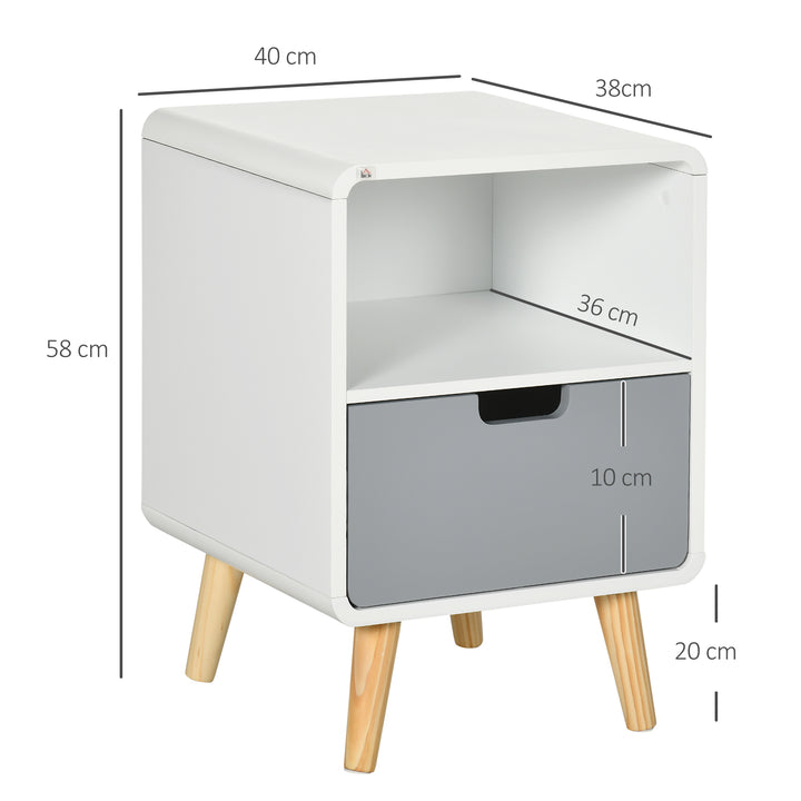 Wooden Bedside Table End Nightstand With Drawer Wood Lamp Desk Storage Unit Bedroom Scandinavian Nordic Style, Set of 2