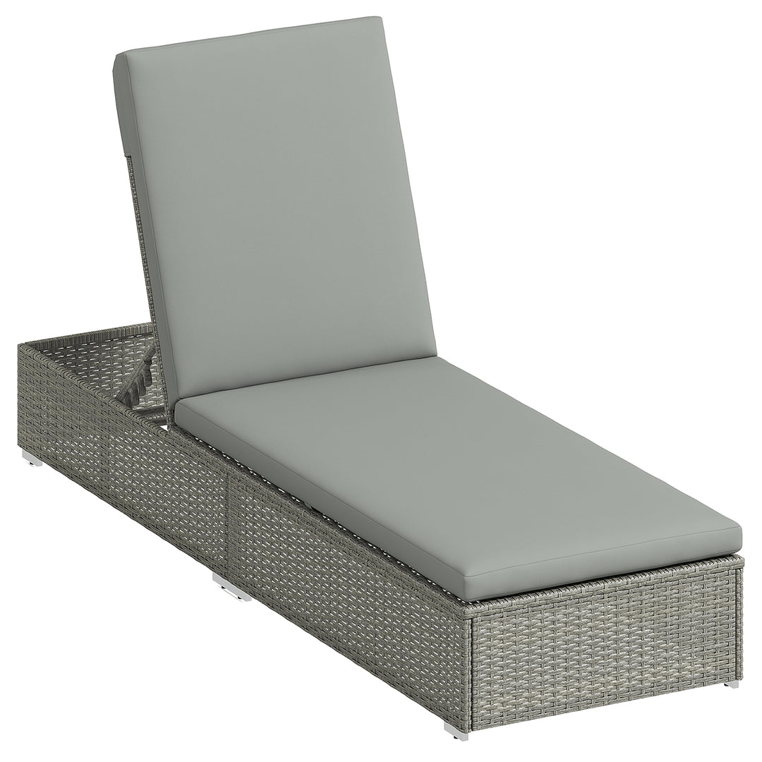 Rattan Sun Lounger, Five-Position Reclining Garden Lounger Bed with Cu