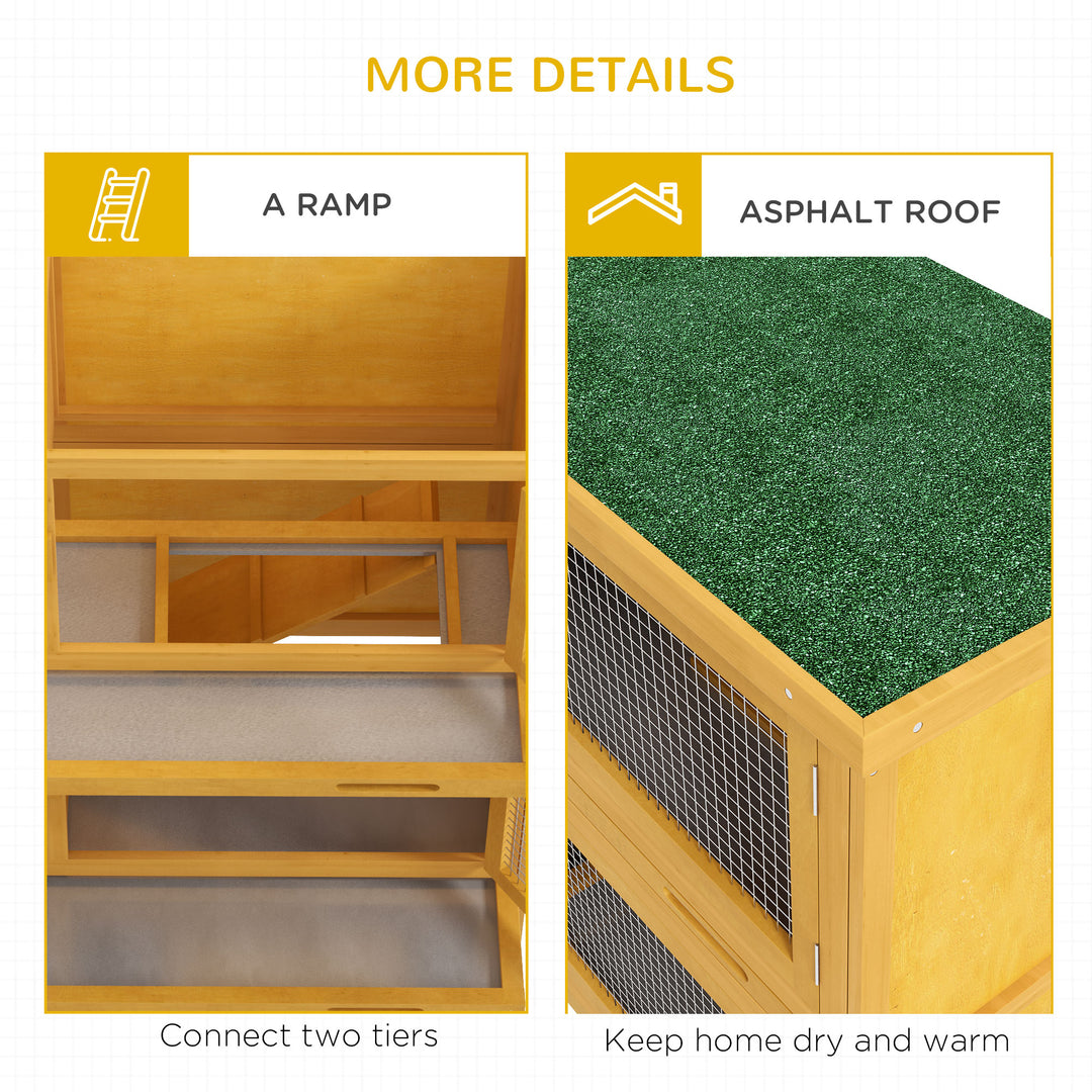 Double Decker Rabbit Hutch 2 Tier Guinea Pig House Pet Cage Outdoor with Sliding-out Tray, 97 x 44 x 91cm, Yellow