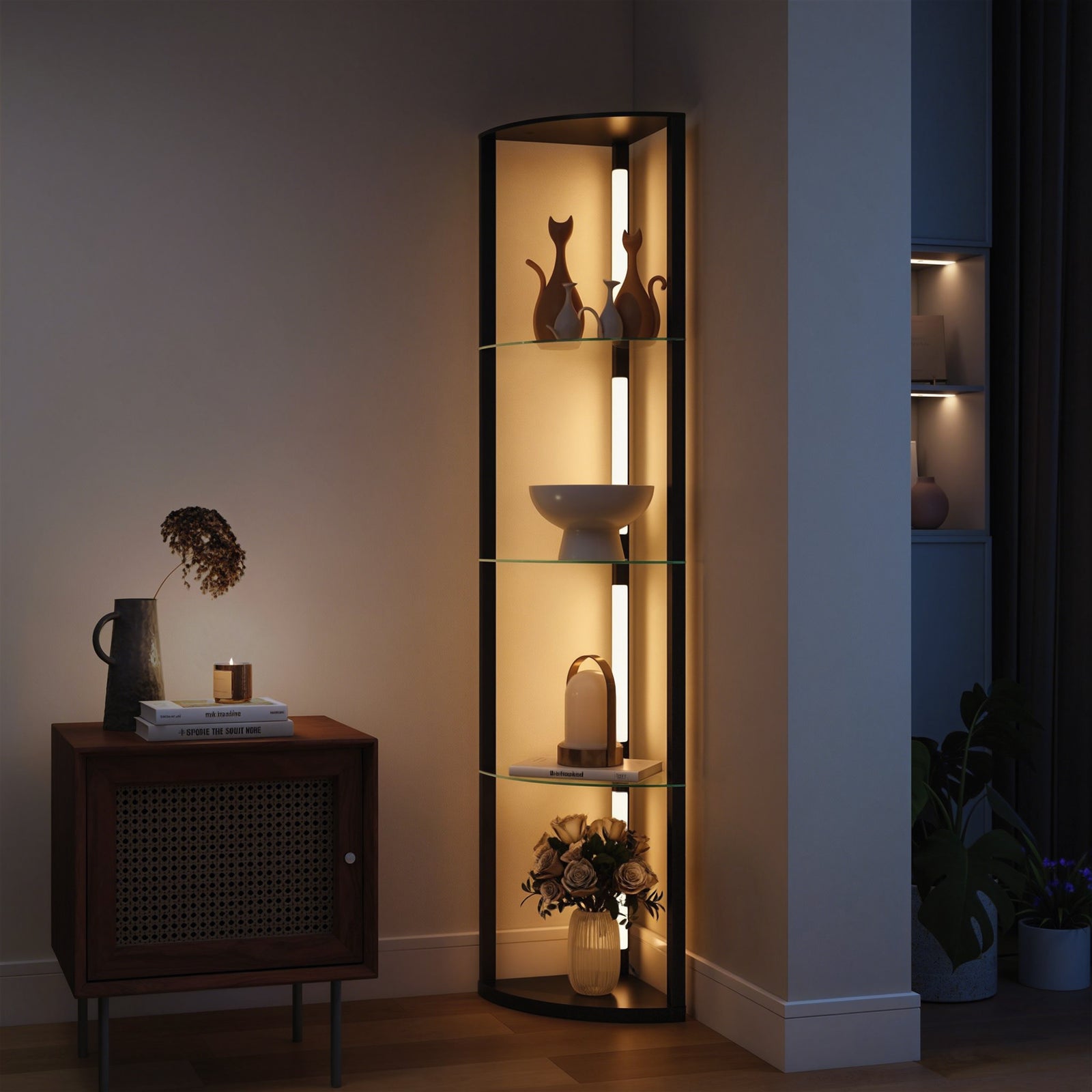LED Floor Lamp with Shelves, Dimmable Standing Lamp with Foot Switch f