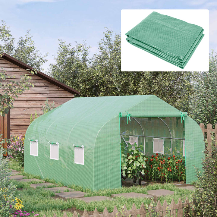 Outsunny Walk In Greenhouse Cover Replacement Plant Growhouse PE Cover 4.5x3x2m Green
