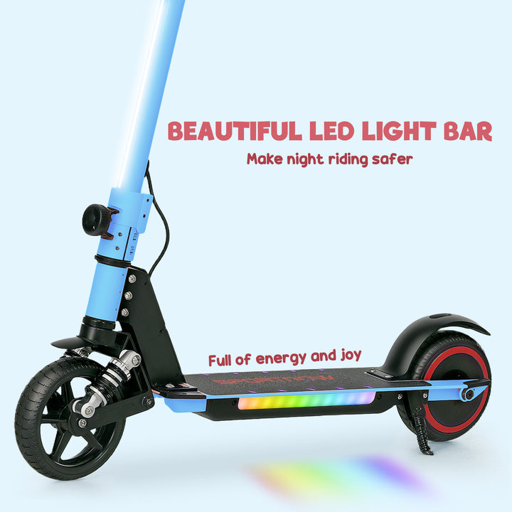 Folding Electric Scooter for Kids Age 6-14 with Dual Brakes, Front Suspension, LED Colourful Lights and Display, 6.8kg Lightweight Aluminium E Scooter, Up to 14 KM/H & 6 KM, Blue