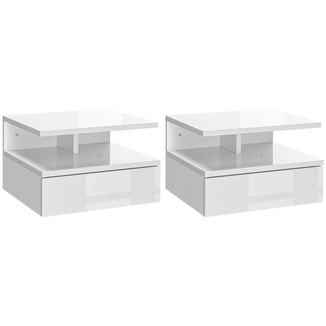 MCL Set of Two Floating High Gloss Bedside Tables - White