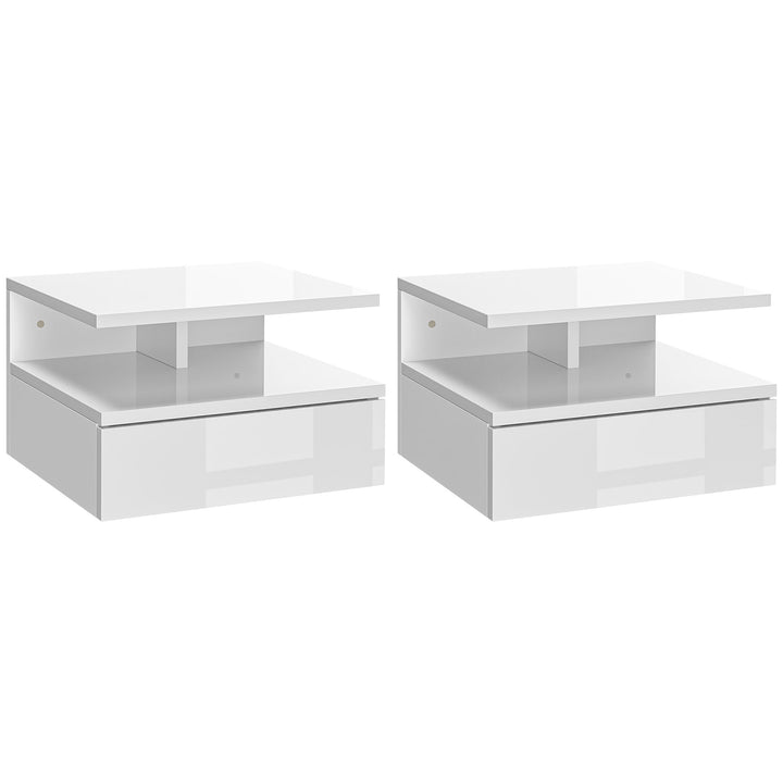 MCL Set of Two Floating High Gloss Bedside Tables - White