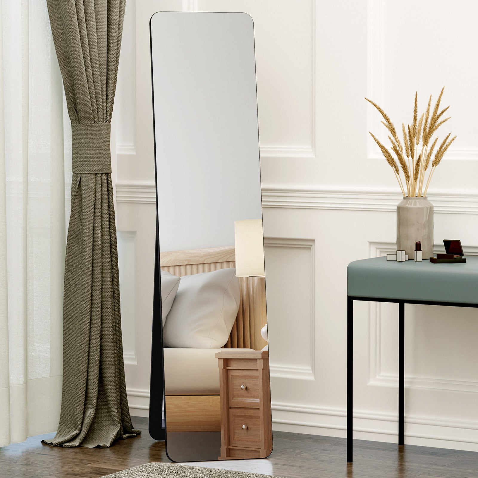 Full Length Mirror, 156 x 37 cm Rectangular Full Body Mirror with Stand, Floor Standing, Hanging or Leaning Against Wall for Bedroom Cloakroom, Black