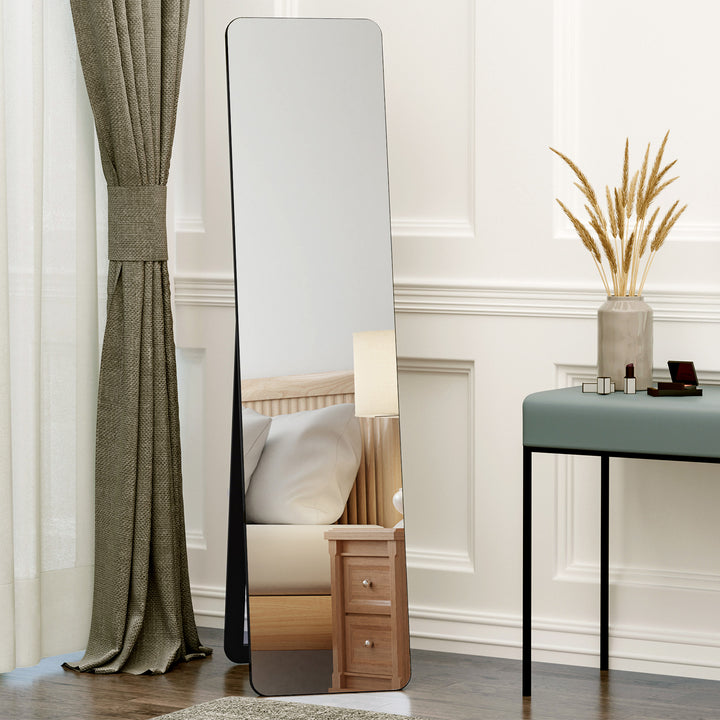 MCL Full Length Mirror, 156 x 37 cm Rectangular Full Body Mirror with Stand, Floor Standing, Hanging or Leaning Against Wall for Bedroom Cloakroom, Black