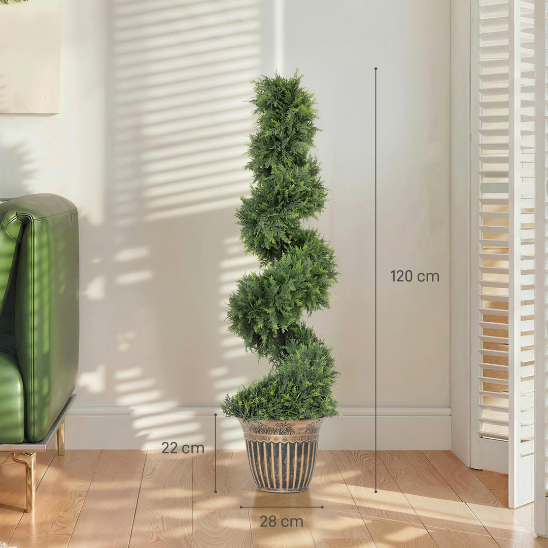 Set of 2 Artificial Plants, Topiary Spiral Cypressd Trees with Pot, fo