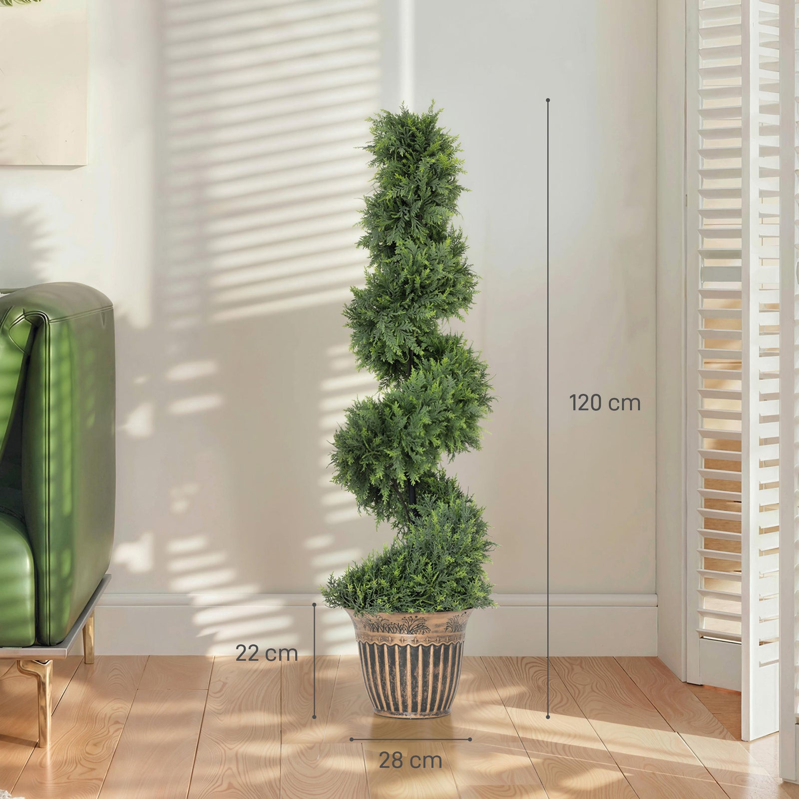 Set of 2 Artificial Plants, Topiary Spiral Cypressd Trees with Pot, fo