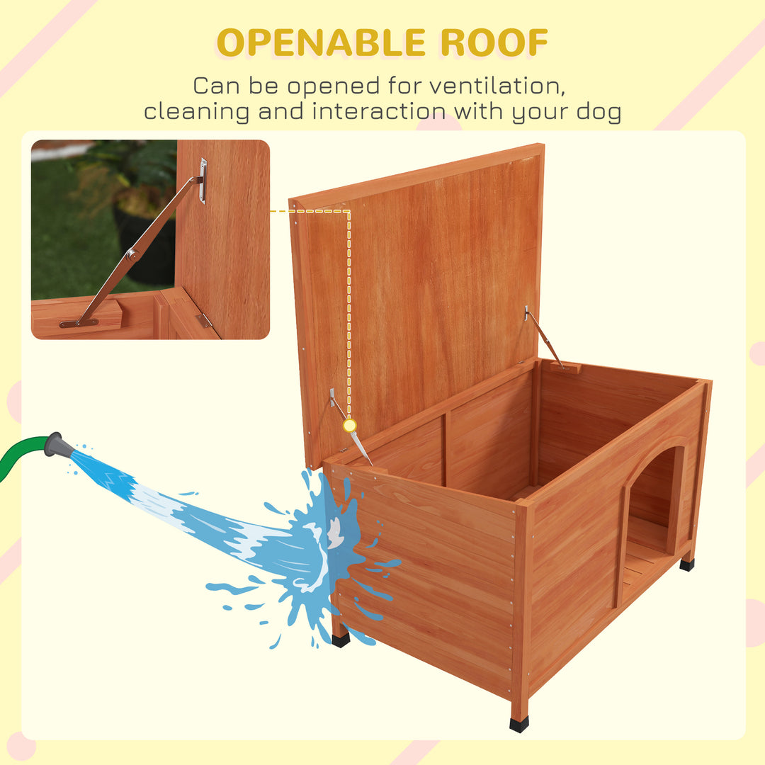PawHut Dog Kennel Wooden, Outdoor Pet House with Removable Floor & Openable Roof, Water