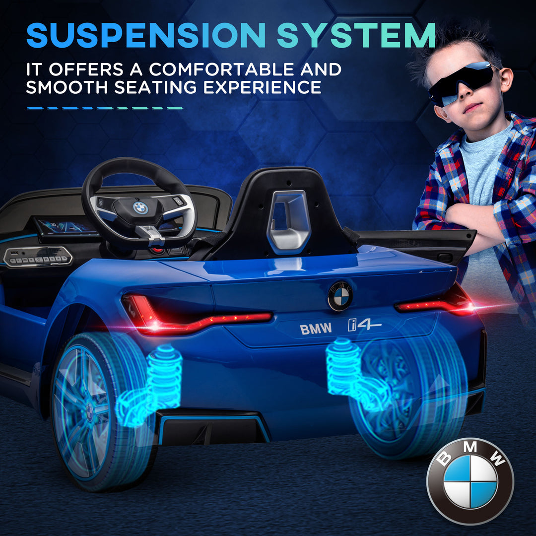BMW i4 Licensed 12V Kids Electric Ride-On Car, Blue