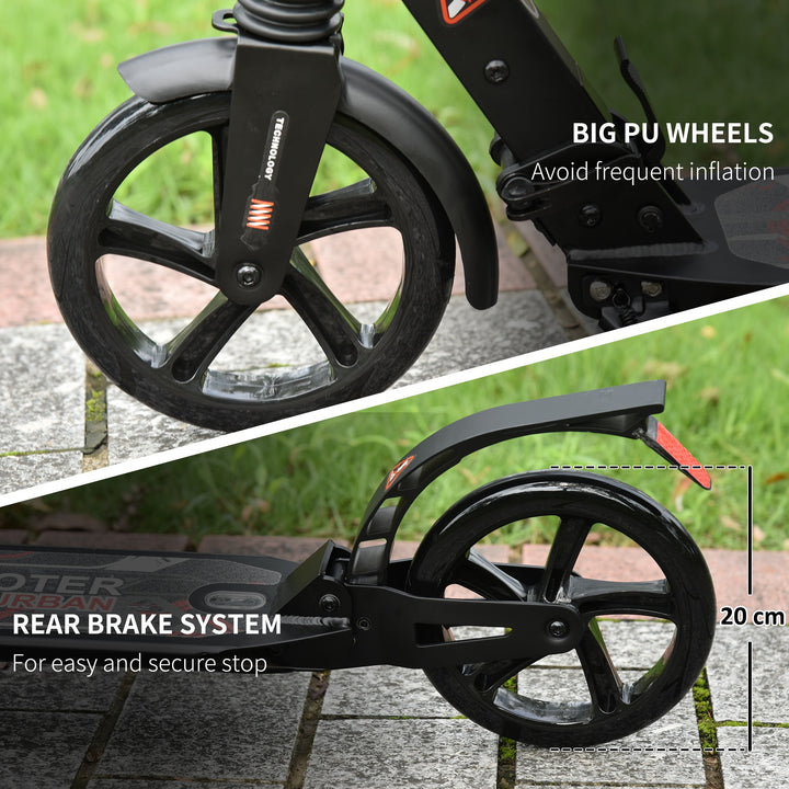 Folding Kick Scooter, Adjustable Ride On Scooter with 200mm Big Wheels and Double Shock Absorption, Urban Scooter for 14+ Teens Adult, Black