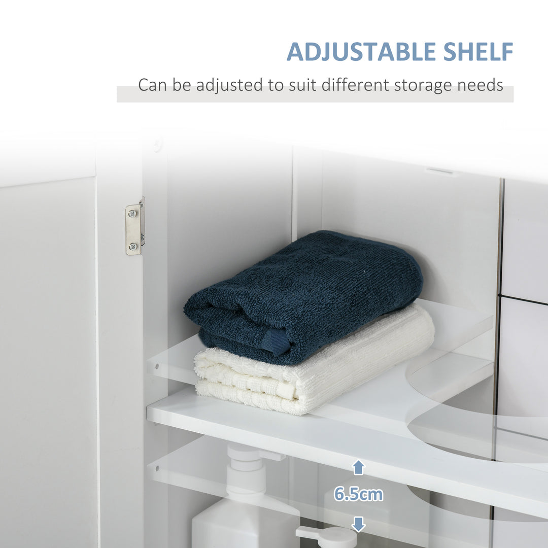 60x60cm Under-Sink Storage Cabinet w/ Adjustable Shelf Handles Drain Hole Bathroom Cabinet Space Saver Organizer White