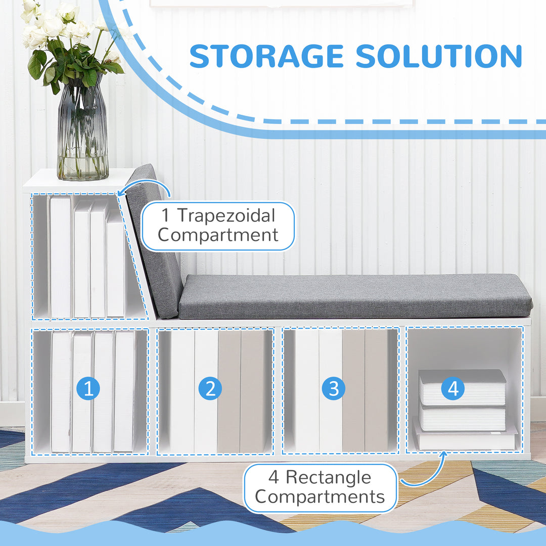 MCL Bookcase Storage Shelf with Cushioned Reading Seat, Bookshelf Storage Cabinet for Study Living Room, White