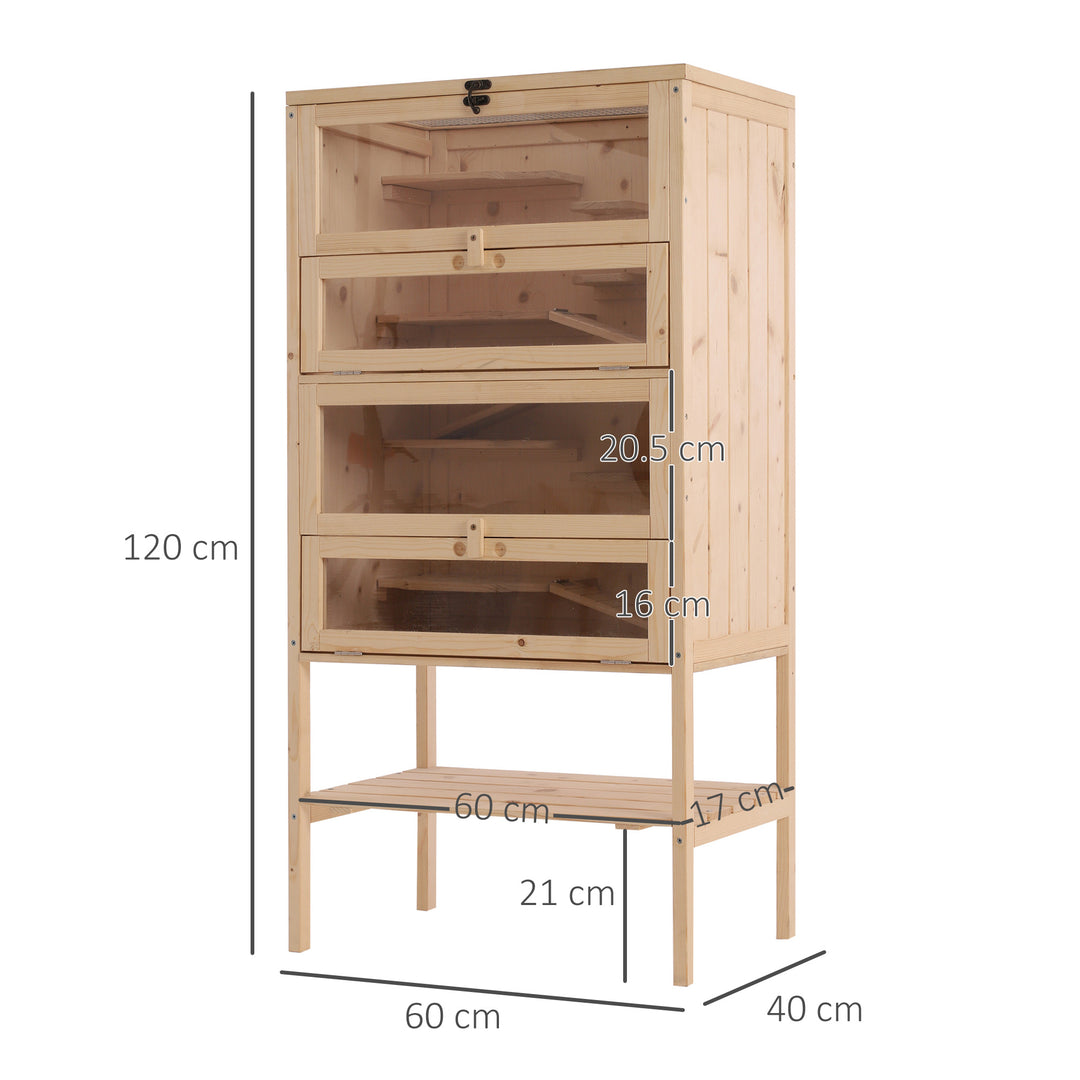 Wooden Large Hamster Cage, Gerbil Cage 4 Layers with Tall Bottom & Storage Shelf