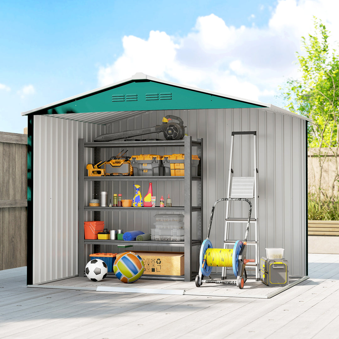 8 x 6ft Galvanised Steel Shed, with Double Door - Green