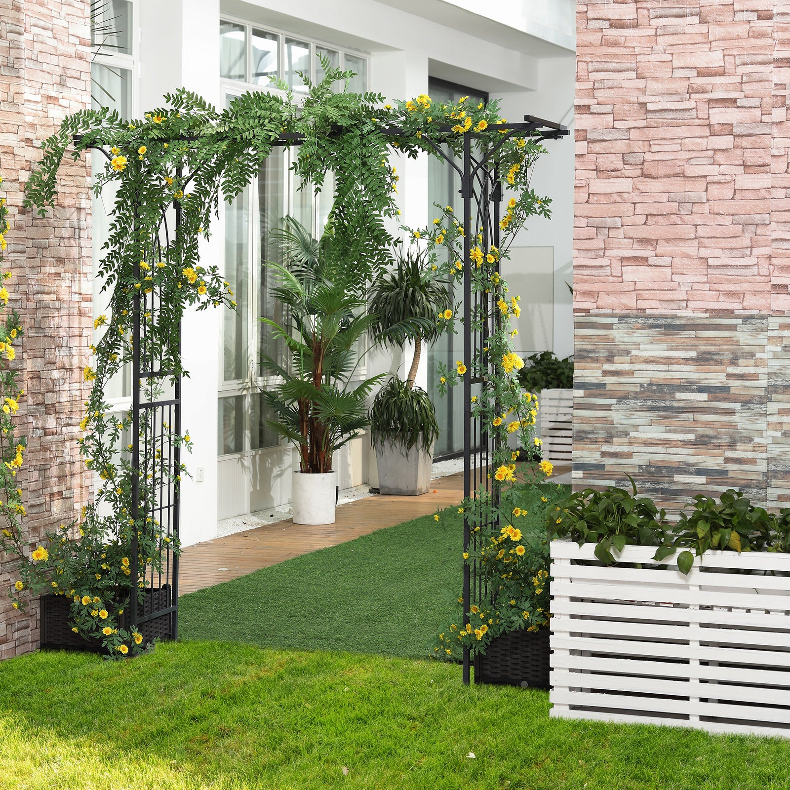 210cm Decorative Metal Garden Trellis Arch with Durable Steel Tubing &