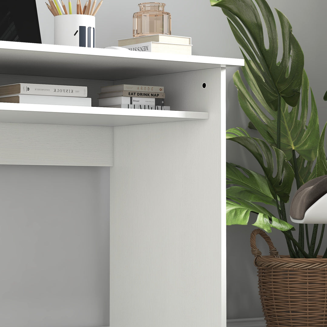 Modern Computer Desk, Home Office Table, Small Writing Desk with Storage Shelf, 90 x 50cm, White Wood Grain